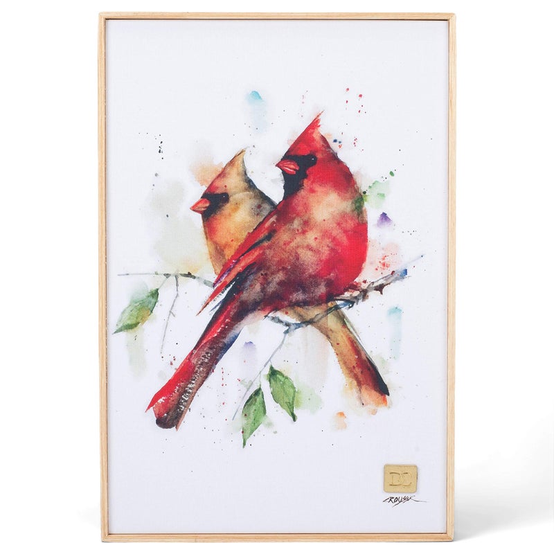 DEMDACO Dean Crouser Cardinal Pair Watercolor Red 12 x 8 Wood and Canvas Decorative Wall Art Sign - Image 1